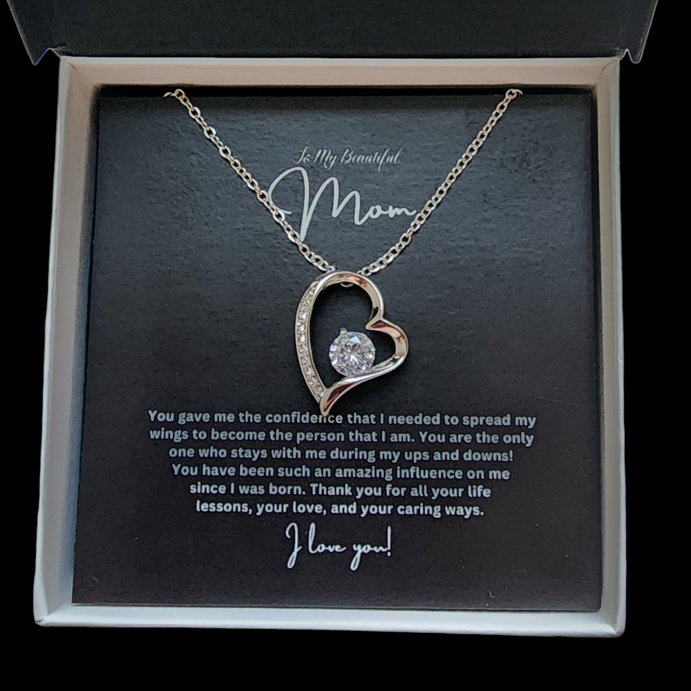 To My Beautiful Mom Heart Pendant Necklace With Zirconia NEW